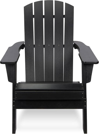 Shine Company Seaside Outdoor Weatherproof Folding Adirondack Chair, Black