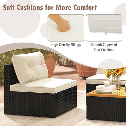 Tangkula 5 Piece Rattan Sofa Set, Patiojoy Outdoor Wicker Furniture Set with Seat & Back Cushions, Square Coffee Table, Patio Sectional Sofa Set for Backyard, Poolside, Garden