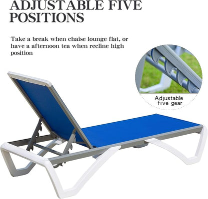 Domi Chaise Lounge Outdoor Set of 4, Patio Lounge Chair with Aluminum Frame, All Weather Pool Lounge Chair for Deck Lawn Backyard, Blue Textilene
