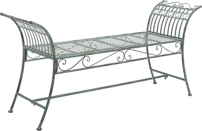 SAFAVIEH Outdoor Collection Hadley Victorian Scroll Antique Dark Green Wrought Iron Bench