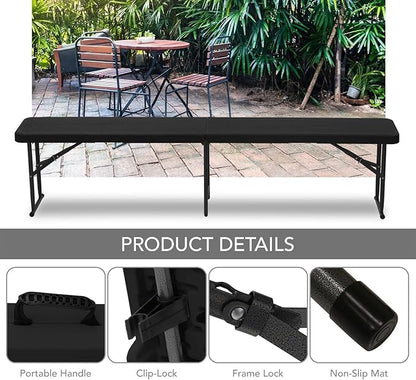 AJP Distributors 2 Pack 6 Foot Portable Plastic Folding Bench 6FT 72" Half Foldable Heavy Duty Seat w/Carry Handle - Indoor Outdoor Backyard Camping Picnic BBQ Party Wedding Dining Event Meeting Black