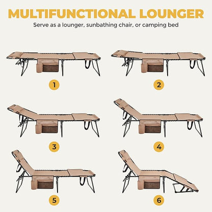 Yaheetech 26.4" Tanning Chair with Face Hole, Adjustable 5-Position Folding Chaise Lounge Chairs, Outdoor Lounge Chairs for Lawn, Beach, Patio, Beige
