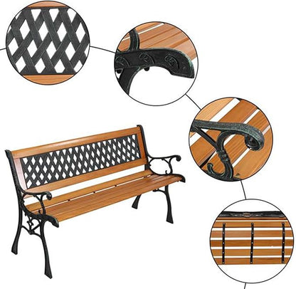 LICOME 49" Garden Bench Outdoor Bench Patio Bench,Cast Iron Metal Frame Patio Park Bench with Floral Pattern Backrest,Arch Legs for Porch,Lawn,Yard(Style2)