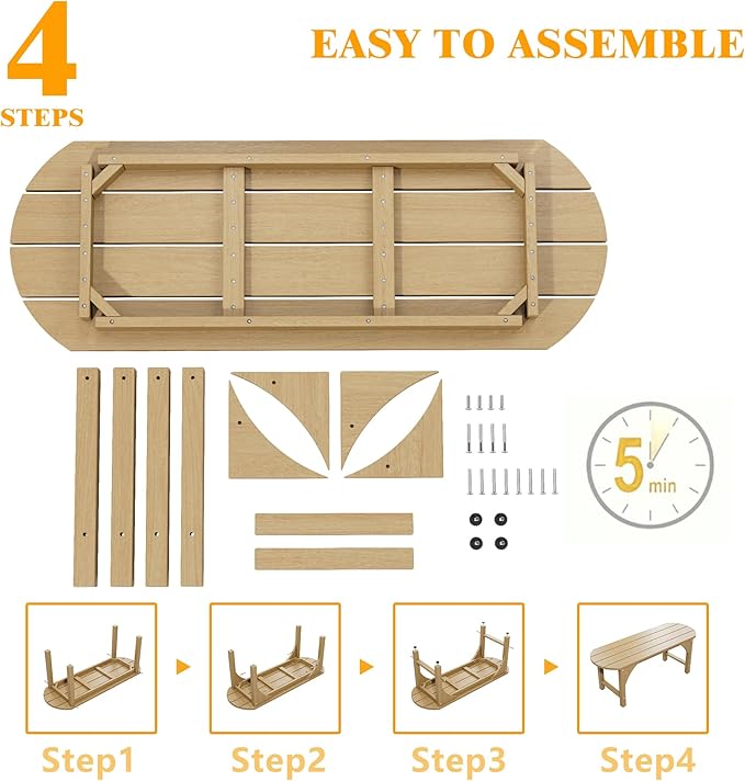 Outdoor Bench Garden Bench, HIPS 2-Person All-Weather Patio Dining Bench Outside Weatherproof Furniture for Garden, Porch & Park (Brown)