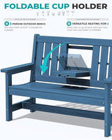 SERWALL Outdoor Bench with Cup Holder, 58" HDPE Garden Park Bench Suitable for 3 Person - Photo 6