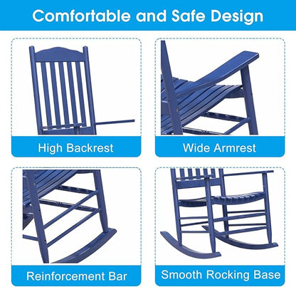 D&F Design Outdoor Rocking Rocker, Wood Rocking Chair with High Back and Curved Seat, UV Treated (Blue),Outdoor and Indoor use