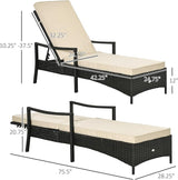 Outsunny Wicker Chaise Lounge, 4 Position Adjustable Backrest and Cushions Outdoor Lounge Chair PE Rattan Sun Lounger - Photo 3