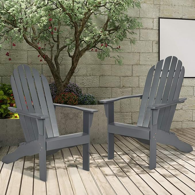 RELAX4LIFE Adirondack Chairs Set of 4, Acacia Wood Adirondack Lounge Chair, Weather Resistant Outdoor Chair for Patio Garden Porch Deck, 350 LBS Weight Capacity, Wooden Fire Pit Chairs (4, Grey)