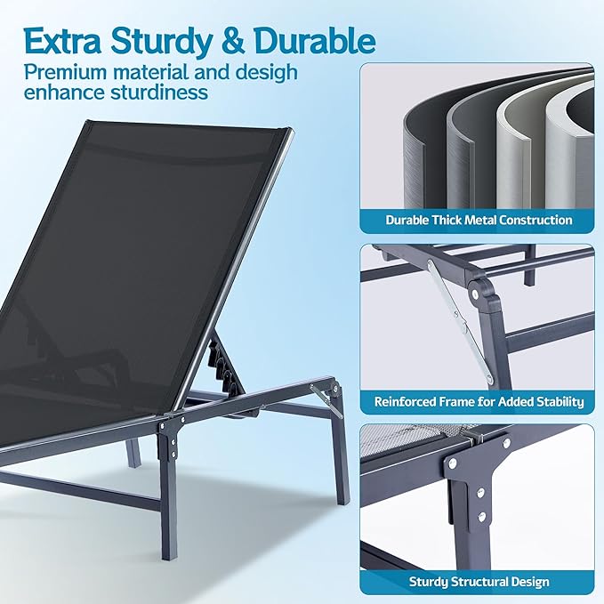 Outdoor Chaise Lounge Chair Set of 2, Foldable & Assemble-Free, 6 Adjustable Positions, Durable Rust-Resistant Frame - Photo 6