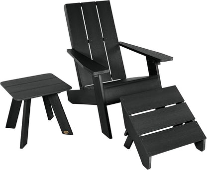 Highwood Italica Modern Adirondack Chair, Ottoman, and Side Table, 3-Piece Set, Black