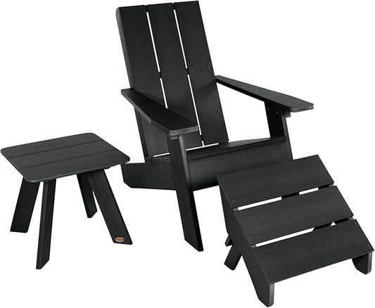 Highwood Italica Modern Adirondack Chair, Ottoman, and Side Table, 3-Piece Set, Black