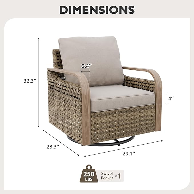 EAGLE PEAK Modern Wicker Outdoor Glider Rocking Chair, Swivel Rocker, Rattan Patio Furniture for Yard Deck Porch Garden, 1 Chair, Brown/Gray