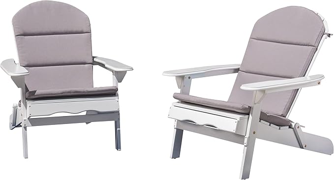 Christopher Knight Home Amenda Outdoor Acacia Wood Folding Adirondack Chairs with Cushions (Set of 2), Gray, White + Grey