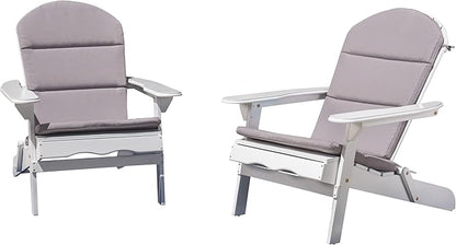 Christopher Knight Home Amenda Outdoor Acacia Wood Folding Adirondack Chairs with Cushions (Set of 2), Gray, White + Grey
