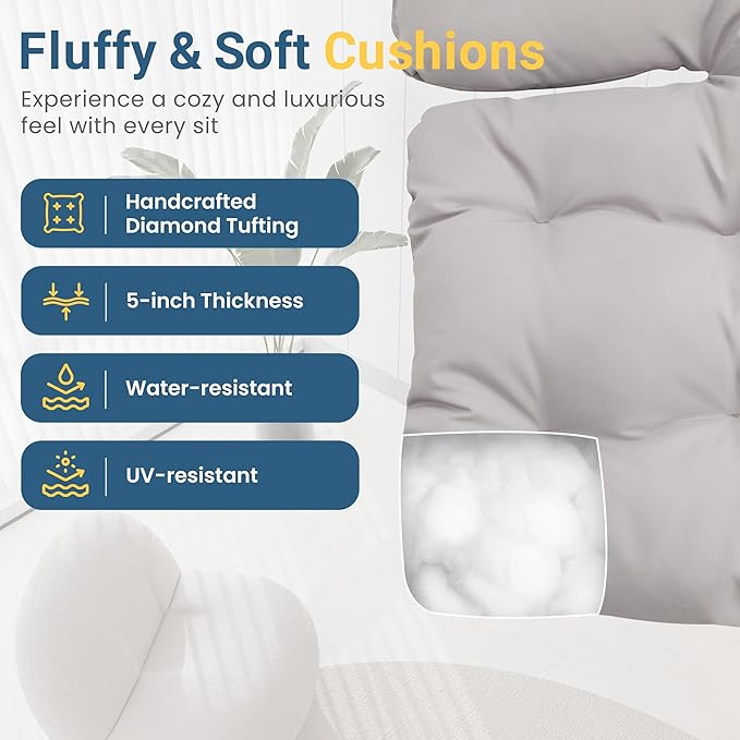 Wisteria Lane Patio Rocking Chair with Ottoman, Outdoor Indoor Rocking Egg Chair with Cushions - Photo 6