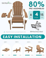 SERWALL Folding Adirondack Chair Set of 2, Outdoor Chairs with 4 in 1 Cup Holder, Wood Texture Adirondack Chairs - Photo 4