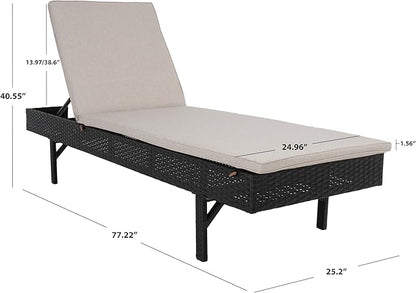 SAFAVIEH Outdoor Collection Cam Black/Light Grey Cushion Adjustable Chaise Lounge