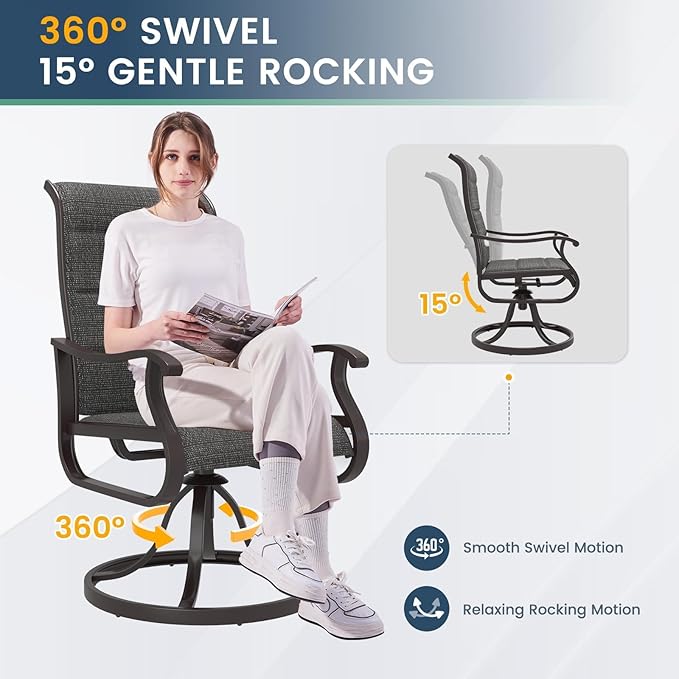 Amopatio Padded Swivel Patio Chairs Set of 6, Outdoor Dining Chairs with Ultra Soft Textilene High Back Seat & Metal Rocker Frame, for Backyard Deck Lawn Garden (Dark Grey)