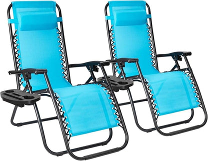 Flamaker Patio Zero Gravity Chair Outdoor Folding Lounge Chair Recliners Adjustable Lawn Lounge Chair with Pillow for Poolside, Yard and Camping (Blue)