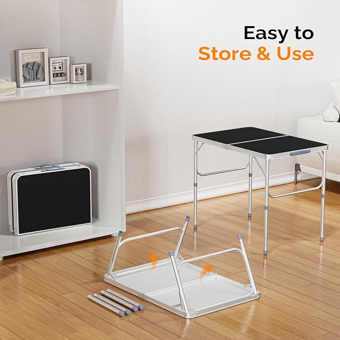 VINGLI 3FT Small Camping Table Adjustable Height Aluminum Folding Table for Picnic Party BBQ - Photo 5