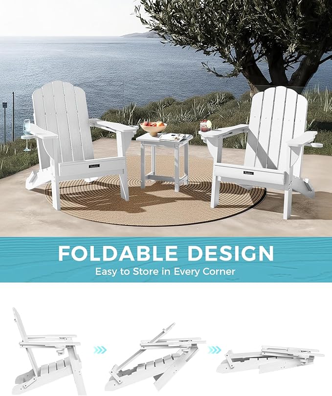 Adirondack Chairs Set of 2, Wood Texture Fire Pit Chairs, Plastic Adirondack Chairs with 2 Cup Holder - Photo 8
