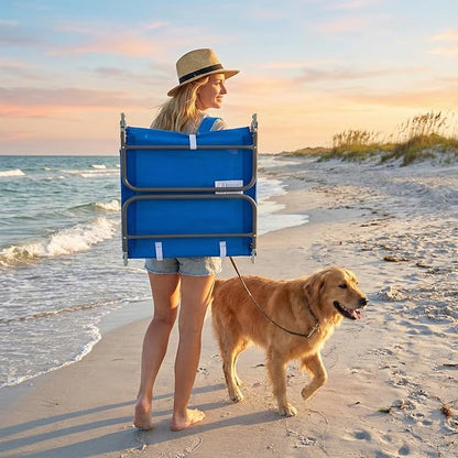 daystar SunnyFeel Beach Lounge Chair, Backpack Reclining Beach Chairs Lay Flat, Face Down Tanning Chair, Folding Camping Chairs Portable Camp Cot with Backpack Straps for Outdoor/Picnic/Lawn
