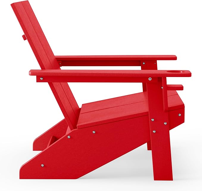 WestinTrends Riviera Outdoor HDPE Modern Adirondack Chair with Cup Holder, Red