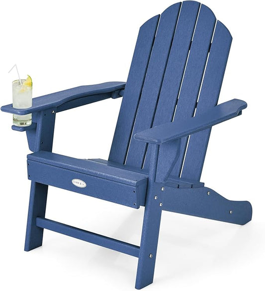 Tangkula Adirondack Chair Outdoor, Fade Resistant HDPE Armchairs with Cup Holder, Weather Resistant Lounger Chairs for Patio Garden Backyard Deck, Lawn Porch Seating, Adirondack Lounger (1, Navy)