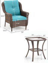3 Piece Patio Brown Wicker Chairs with Side Table - Outdoor High Back Heavy Duty All-Weather Lawn Dining Rattan Chair - Photo 3