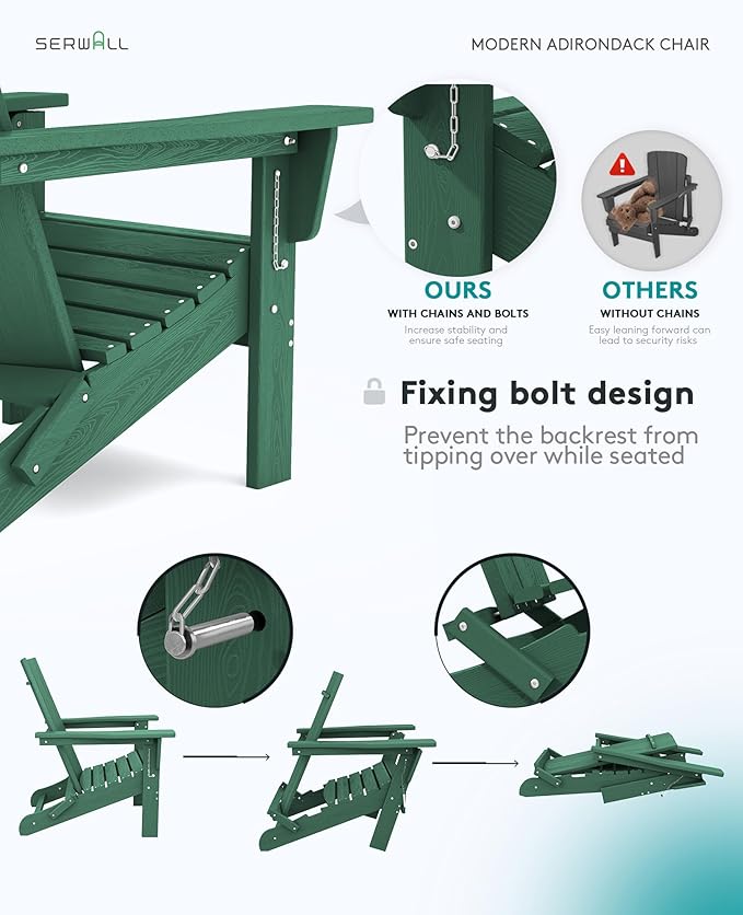 SERWALL Modern Folding Adirondack Chair Green