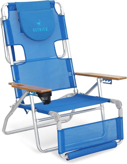 Ostrich the Original 3N1 Lightweight Beach Reclining Lounge Chair with Footrest, Outdoor Furniture for Patio, Balcony, Backyard, or Porch, Blue