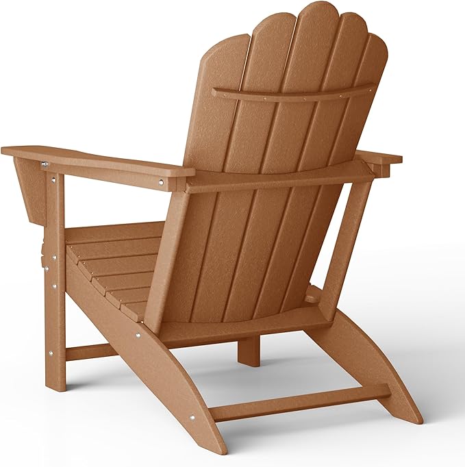 Costaelm Lakeview Outdoor Patio HDPE Adirondack Chair with Cup Holder, Teak