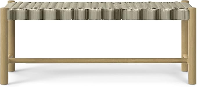 SIMPLIHOME Dahlia SOLID ACACIA WOOD 18 inch x 46 inch Contemporary Outdoor Indoor Bench in Natural Taupe for the Garden