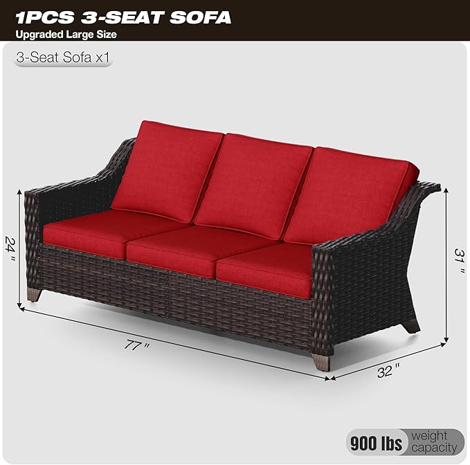 Joyside Patio Sofa - 3 Seater Rattan Sofa, All Weather High Back Sofa - Photo 2