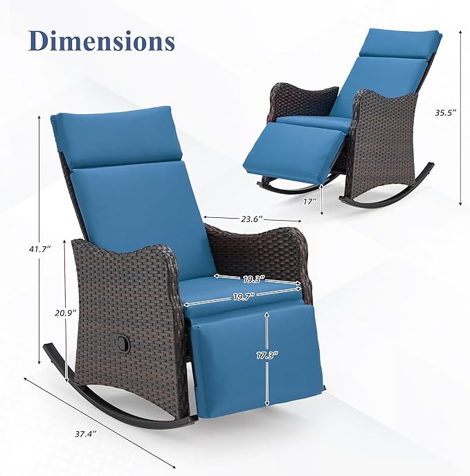 HOMREST Outdoor Recliner for Patio, Wicker Rocking Chair with Extended Footrest - Photo 2