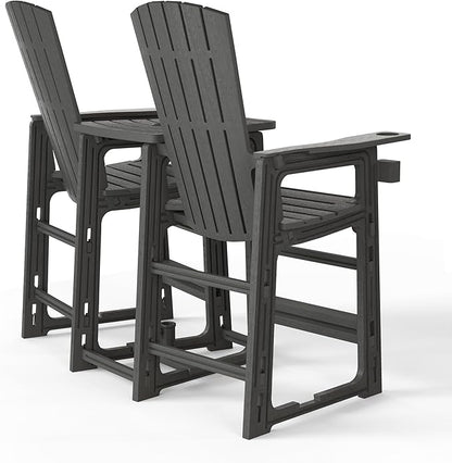 WestinTrends Azura Outdoor Tall Adirondack Chairs with Connecting Table Tray (Set of 2), Gray