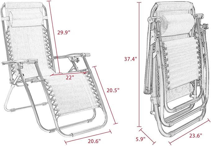 Homall Zero Gravity Patio Folding Lawn Chairs Outdoor Gravity Camp Reclining Lounge Chair with Pillows for Poolside - Photo 3