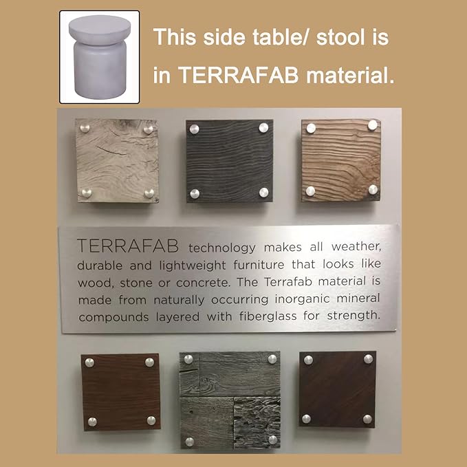 Afterglow Terrafab Concrete Look Side Table End Table Natural Decorative Garden Stools for Living Room Bedroom Patio - Photo 7