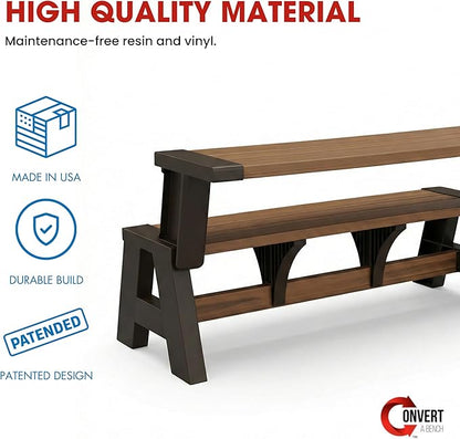 Convert-a-Bench Gen 1 2-in-1 Outdoor Convertible Bench to Picnic Table | Space-Saving, Weather-Resistant Patio Furniture for Yard, Deck, Garden | Easy Assembly & Durable Bench, Espresso