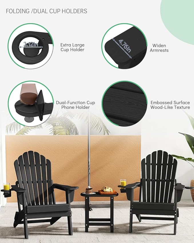 Plawdlik Folding Adirondack Chair Set of 2 with 2 Cup Holder, SGS Tested - Photo 4