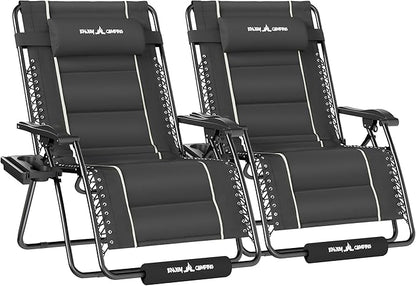 UDPATIO Zero Gravity Chair Oversized Outdoor Anti Gravity Chairs Patio Lounge Folding Adjustable Chair with Cup Holder, Foot Pad & Padded Headrest, Supports 500lbs (2, Grey, 33in)