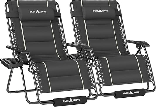 UDPATIO Zero Gravity Chair Oversized Outdoor Anti Gravity Chairs Patio Lounge Folding Adjustable Chair with Cup Holder, Foot Pad & Padded Headrest, Supports 500lbs (2, Grey, 33in)