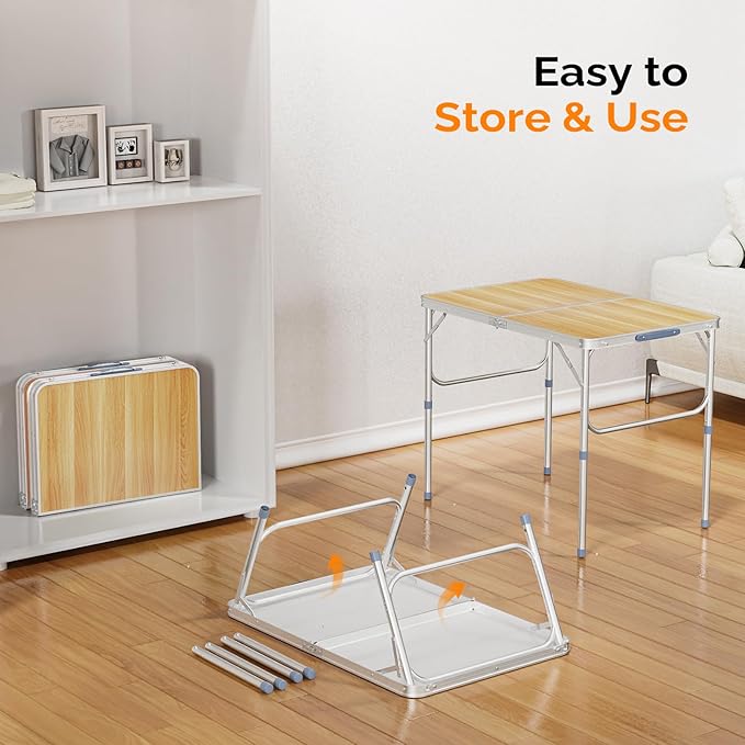 VINGLI 3FT Small Camping Table Adjustable Height Aluminum Folding Table for Picnic Party BBQ - Photo 5