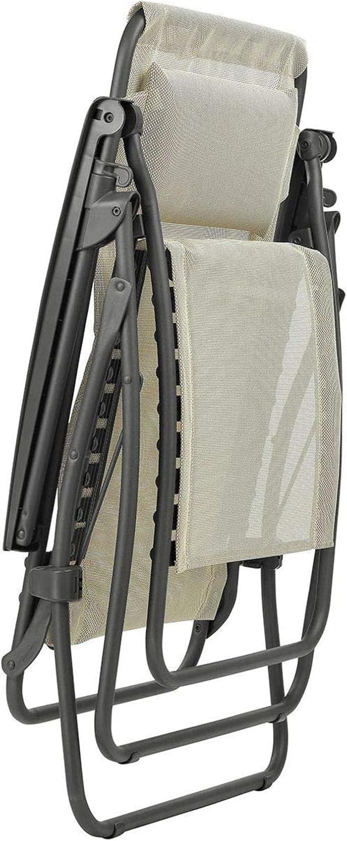 Lafuma R-Clip Batyline Relaxation Patio and Poolside Zero Gravity Outdoor Lounge Recliner Chair with Adjustable and Removable Headrest, Seigle