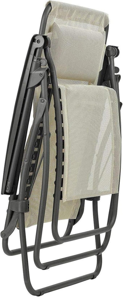 Lafuma R-Clip Batyline Relaxation Patio and Poolside Zero Gravity Outdoor Lounge Recliner Chair with Adjustable and Removable Headrest, Seigle