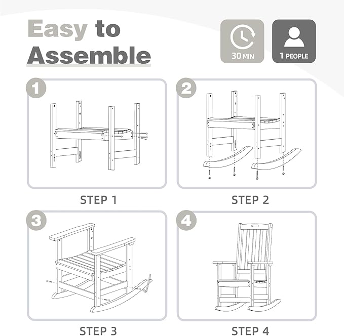 Aoodor Outdoor Rocking Chair, Ergonomic HDPE Rockers with All-Weather Design for Patio or Porch, Color White