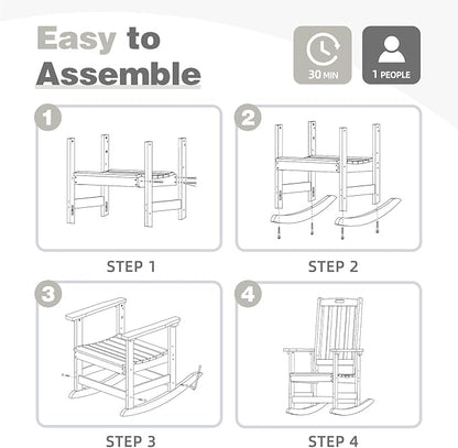 Aoodor Outdoor Rocking Chair, Ergonomic HDPE Rockers with All-Weather Design for Patio or Porch, Color White