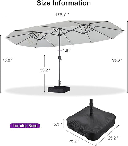 PURPLE LEAF Patio Oversized Chaise Lounge with 15FT Umbrella Outdoor Lounge Chair Beach Pool Sunbathing Lawn Lounger, Base and Side Table Included, White