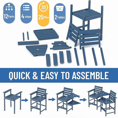 Tall Adirondack Chair Set of 2 ,HDPE Adirondack Bar Stools with Removable Connecting Trays ,Weather Resistant Balcony Chair,Outdoor Adirondack Bar Chairs for Patio,Pool,Garden, Backyard Navy Blue