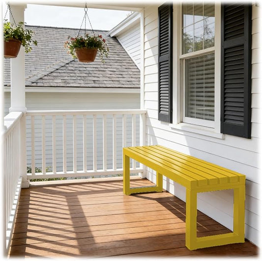 Outdoor Garden Bench, 2-Person Metal Patio Benches Weatherproof Outside Backless Bench 3.3ft 3.9ft 4.9ft 5.9ft Front Porch Seat Outdoor for Park, Yard, Lawn and Backyard Outside Chair(Yellow,3.3ft)